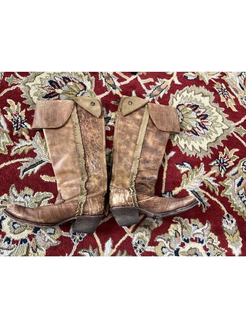 Corral Boots 9 Boho Zip Indie Spirit Distressed Leather Festival Cowboy Boots